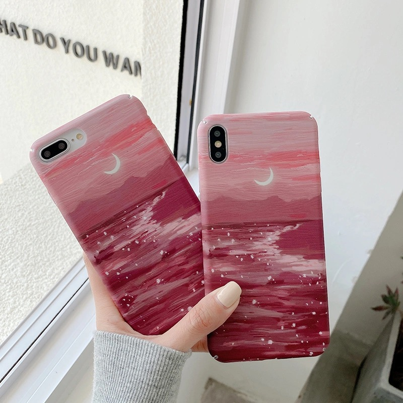 Oil Painting "Crimson Serenity: A Beach Under the Red Sky" iPhone Case CaseDropp